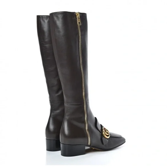 Gucci Malaga Kid GG Marmont Calfskin Leather Knee High Riding Boots - Picture 2 of 14